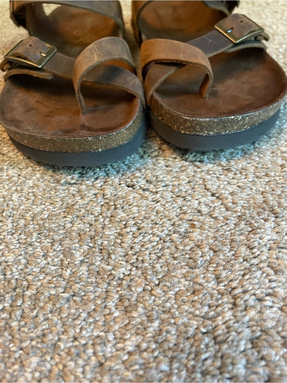 Mountain Sole Brown Leather Buckle Strap Sandals Slip On Flat Size 7 Birk Style - Picture 7 of 9